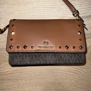 Michael Kors Tan and Black Studded Crossbody